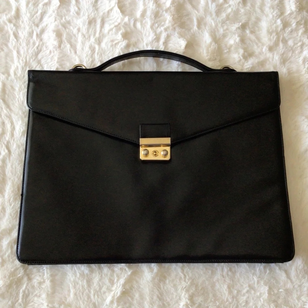 Harrods All Leather Attaché Briefcase Messenger Black